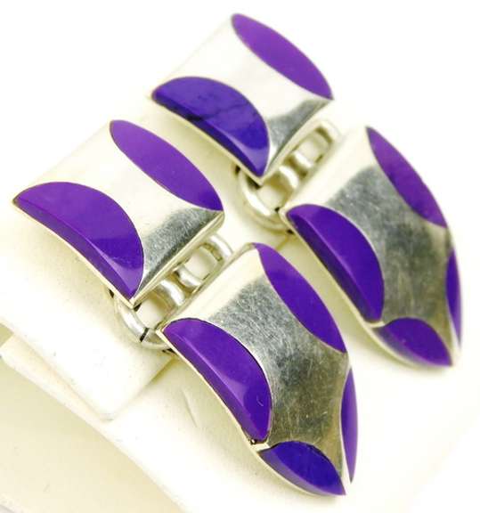 Vintage Mexican Sterling & Purple Jade Earrings