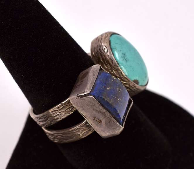 Tasteful 4.17CTS Lapis & 4.96CTS Turquoise Ring in Sterling Silver