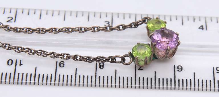 Vintage Sterling Silver Multi Gemstone Pendant on Chain