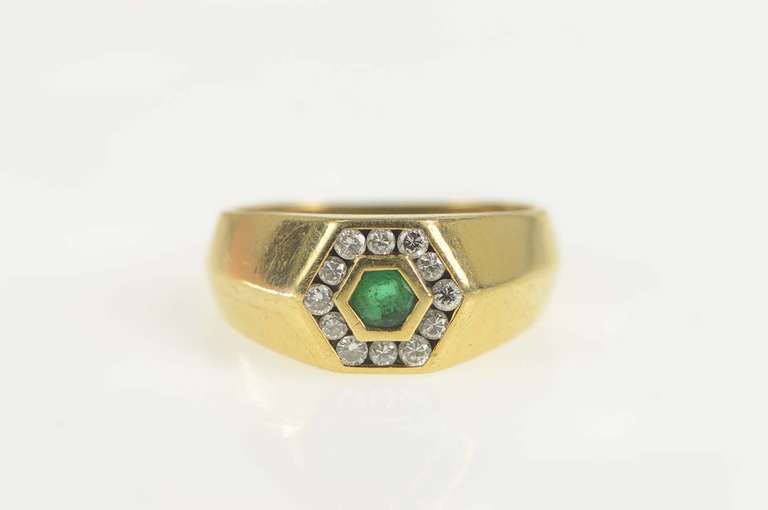 14K Yellow Gold 0.50 Ctw Natural Emerald Diamond Honeycomb Ring