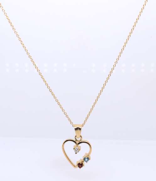 Favorite Yellow Gold Diamond and Tanzanite and Garnet Heart Pendant on Chain