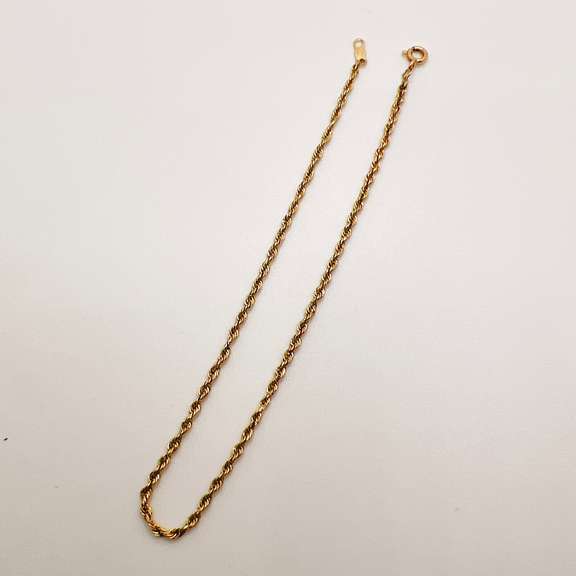 14kt Solid Yellow Gold Twisted Rope Chain Bracelet-9.5 inches