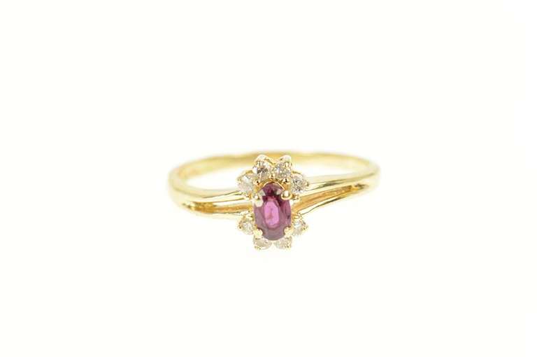 10K Yellow Gold Oval Natural Ruby Diamond Halo Engagement Ring