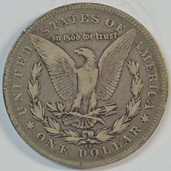 Ultra scarce 1880-CC Morgan Silver Dollar. Reverse of 1878