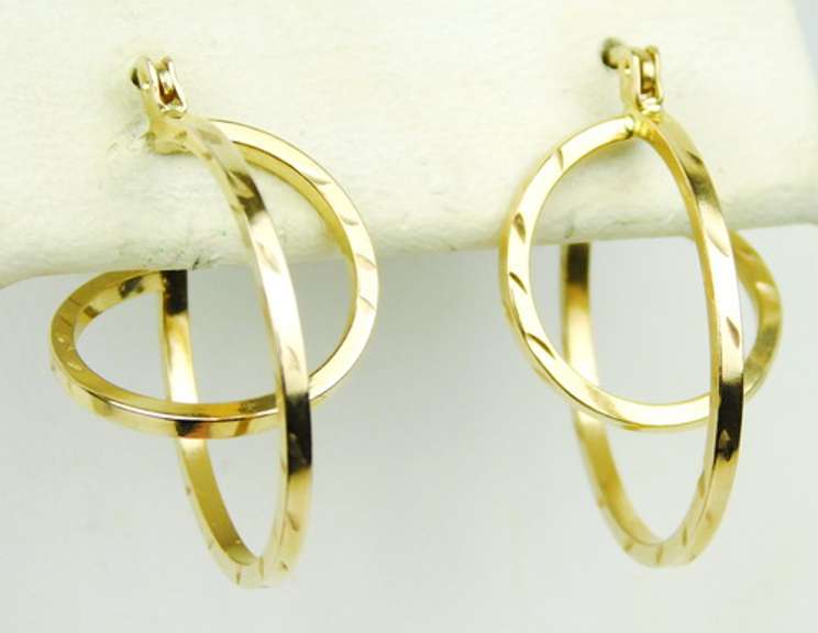 10K Diamond Cut Double Hoop Earrings