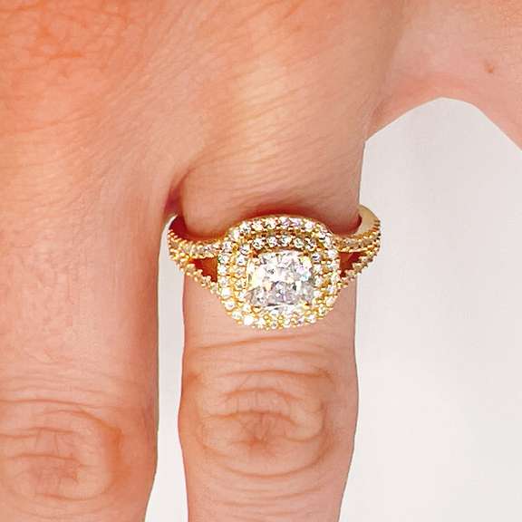 Sterling Silver/18kt Gold Plated CZ Engagement Ring
