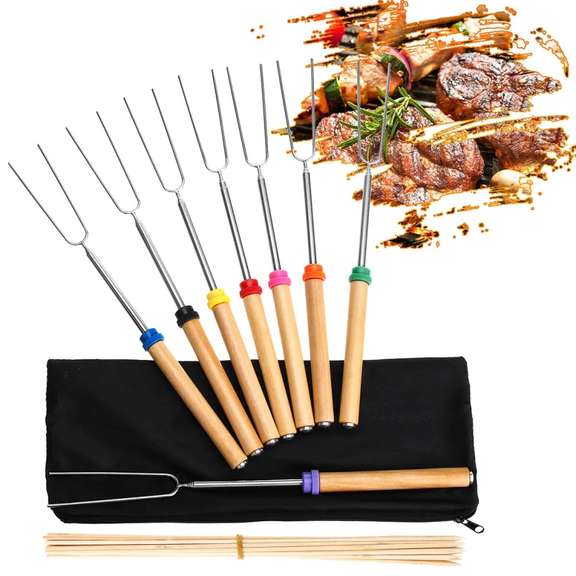 8PCS Roasting Sticks Telescoping Skewers Set