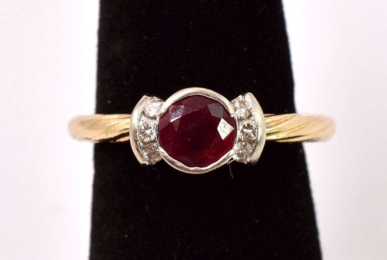 Ravishing Vintage Ruby and Diamond Ring in 14K Yellow Gold
