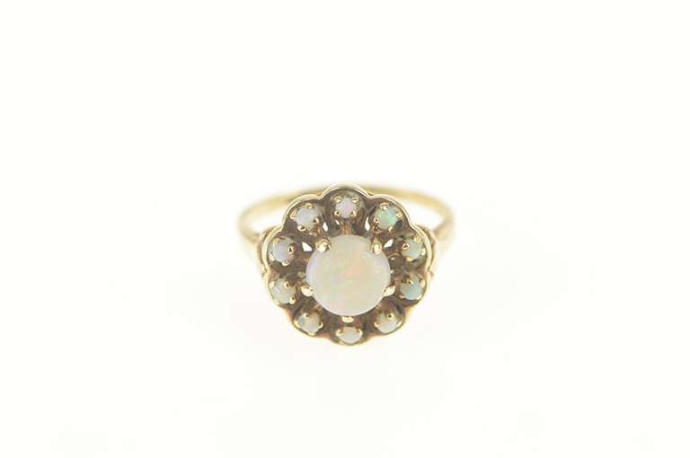 10K Yellow Gold Victorian Natural Opal Round Cocktail Ring