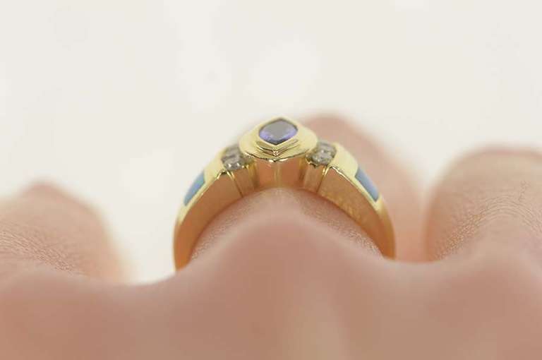 14K Yellow Gold Tanzanite Diamond Black Opal Statement Ring
