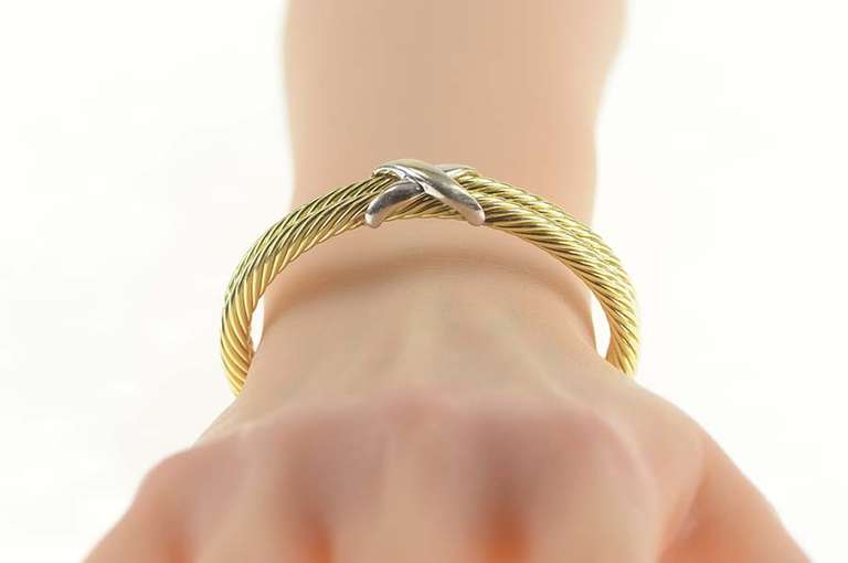 14K Yellow Gold David Yurman Double Cable Cuff Two Tone Bracelet