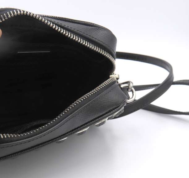 Prada Saffiano Studded Mini Zip Crossbody Bag