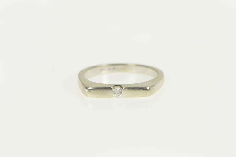 10K White Gold Squared Diamond Solitaire Promise Statement Ring
