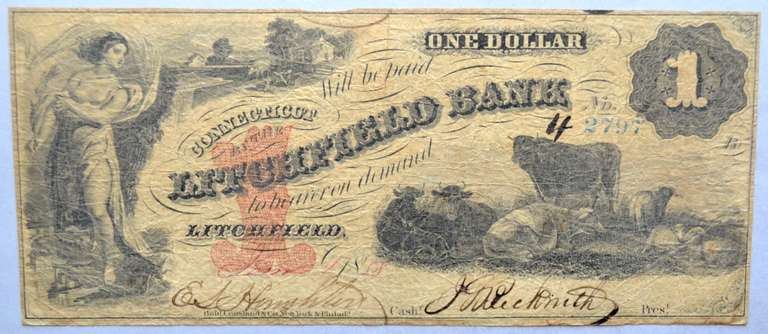 $1 Litchfield Bank (Conn) 1858 Note