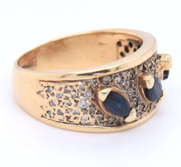 14kt Yellow Gold Blue Sapphire and Diamond Band