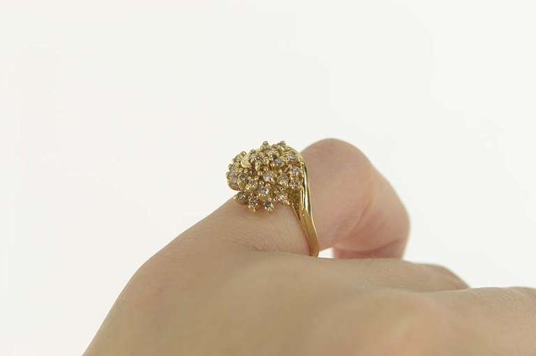 14K Yellow Gold 0.44 Ctw Diamond Swirl Cluster Spiral Statement Ring