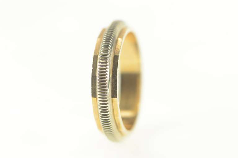 14K Yellow Gold Vintage NOS Two Tone Grooved Wedding Band Ring