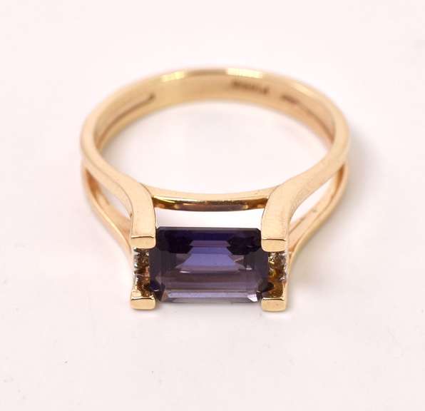 Precious Purple Gemstone and Diamond Ring in 14K Yellow Gold