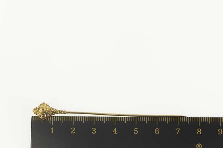 14K Yellow Gold Ornate Victorian Scroll Ornate Decorative Stick Pin