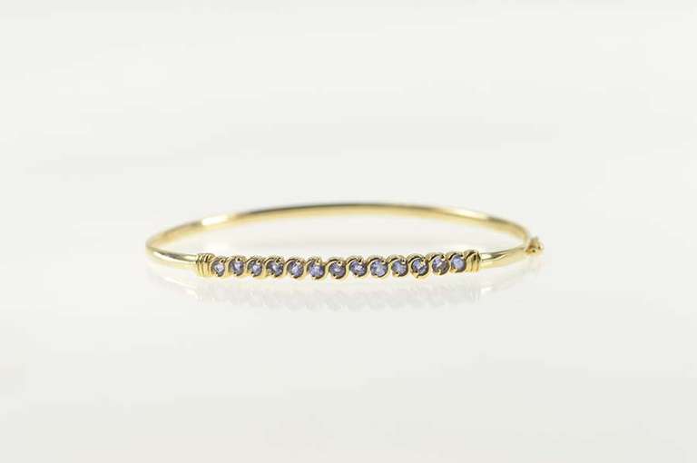 10K Yellow Gold Wavy Tanzanite Oval Statement Bangle Bracelet