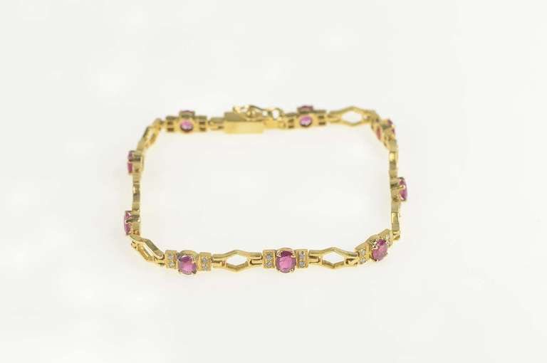 18K Yellow Gold 4.94 Ctw Ruby Diamond Honeycomb Tennis Bracelet