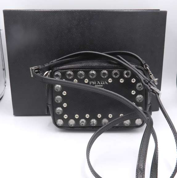 Prada Saffiano Studded Mini Zip Crossbody Bag