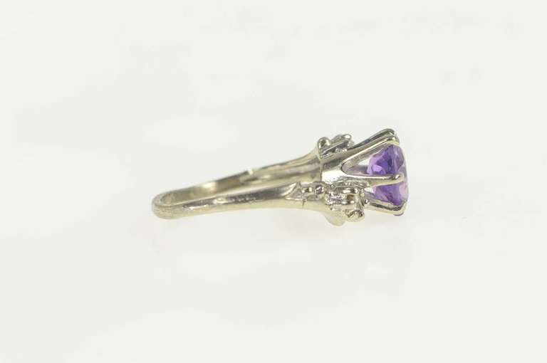10K White Gold Retro Heart Amethyst CZ Accent Bypass Ring