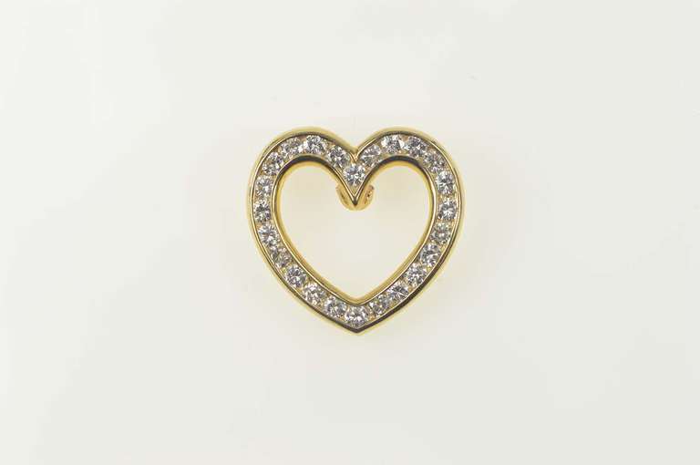 14K Yellow Gold 1.00 Ctw Classic Diamond Heart Valentine Pendant