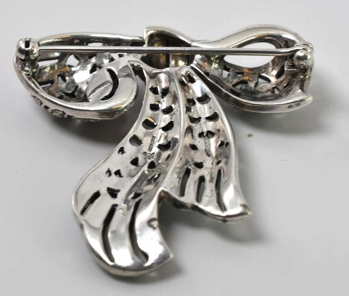 Silver And Marcasite Bow Pin