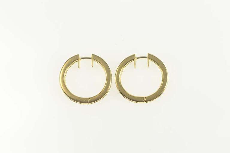 18K Yellow Gold 5.00 Ctw Princess Rainbow Sapphire Hoop Earrings