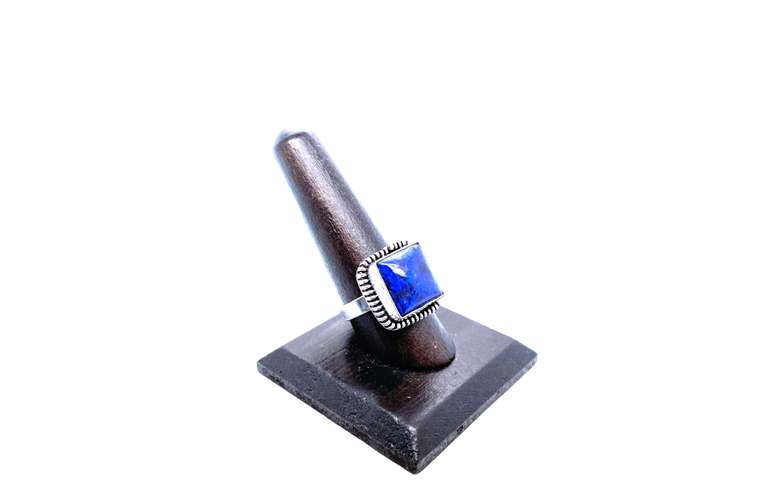 Square Cut Lapiz Lazuli in Tibetan Silver Ring