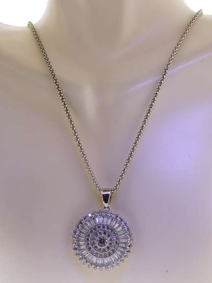 Italian Sterling Silver Beautiful CZ Sun Pendant  With Chain