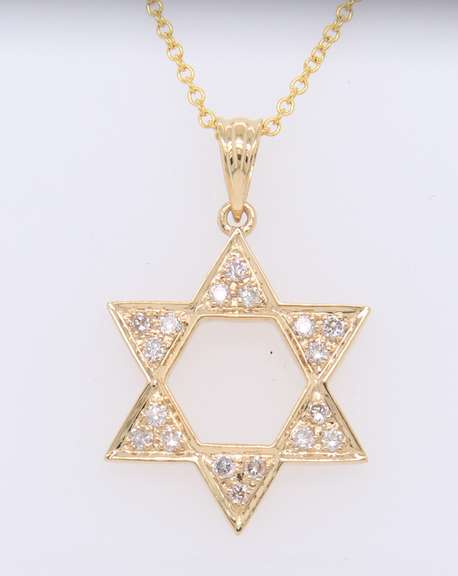 Fancy Yellow Gold Diamond Star of David Pendant on Chain