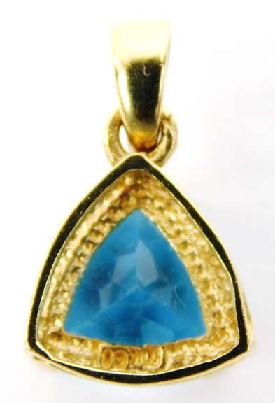 Large Trillion Blue Topaz 10K Gold Pendant