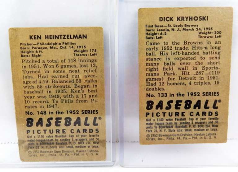 2 Bowman Gum 1952 Baseball Cards