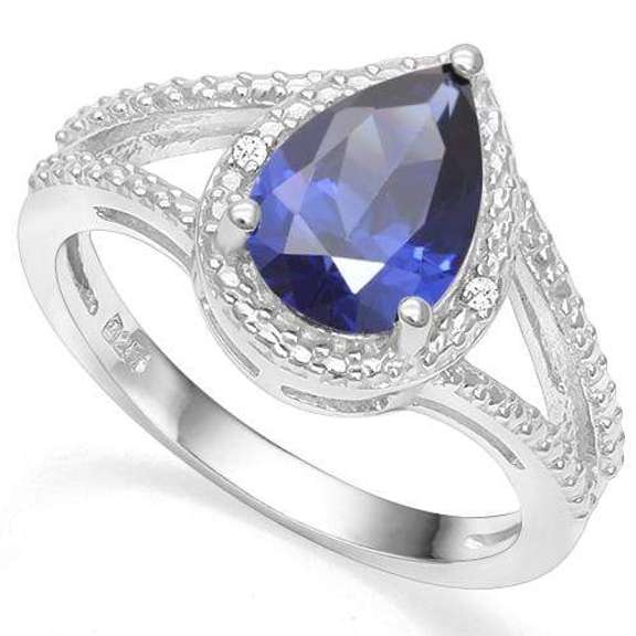 925 STERLING SILVER PR 7*10 MM 3.01CT LAB TANZANITE WOMEN RING