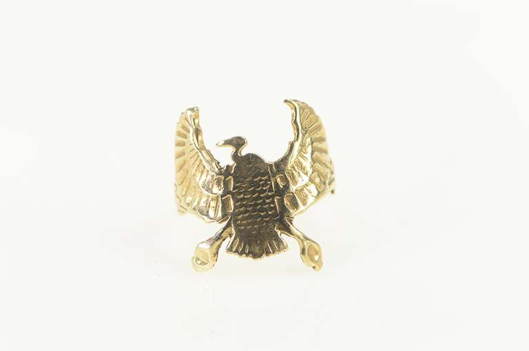 14K Yellow Gold Ornate Unique Eagle Vulture Artisanal Ring