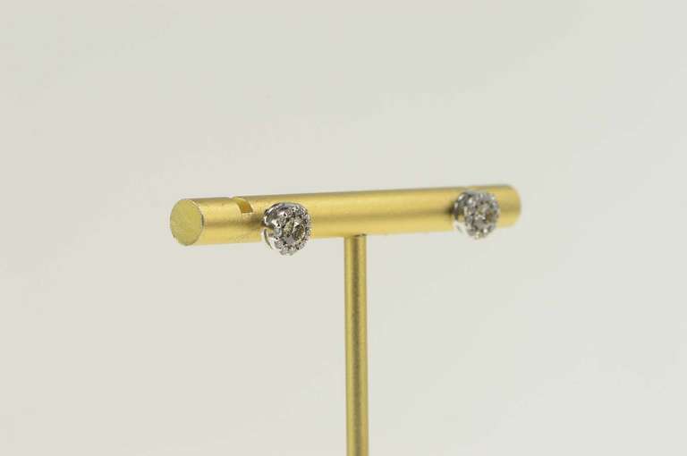 14K White Gold 0.82 Ctw Diamond Round Halo Cluster Stud Earrings