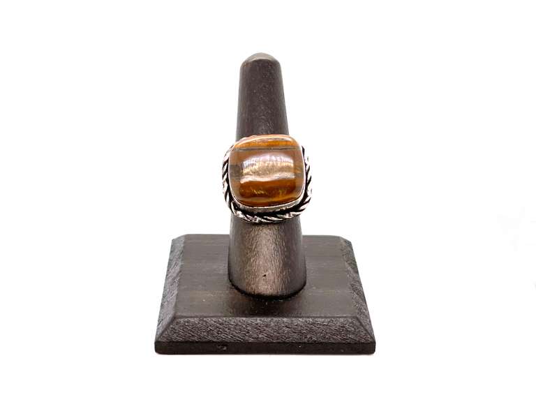Square Cut Tiger's Eye & Hematite in Tibetan Silver Energy Ring