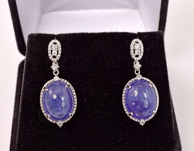 Magnificent 24.06CTW Tanzanite & 0.39CTW Diamond Earrings in Sterling Silver