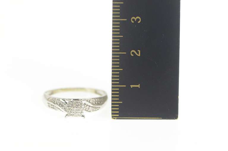 10K White Gold Pave Diamond Square Cluster Engagement Ring