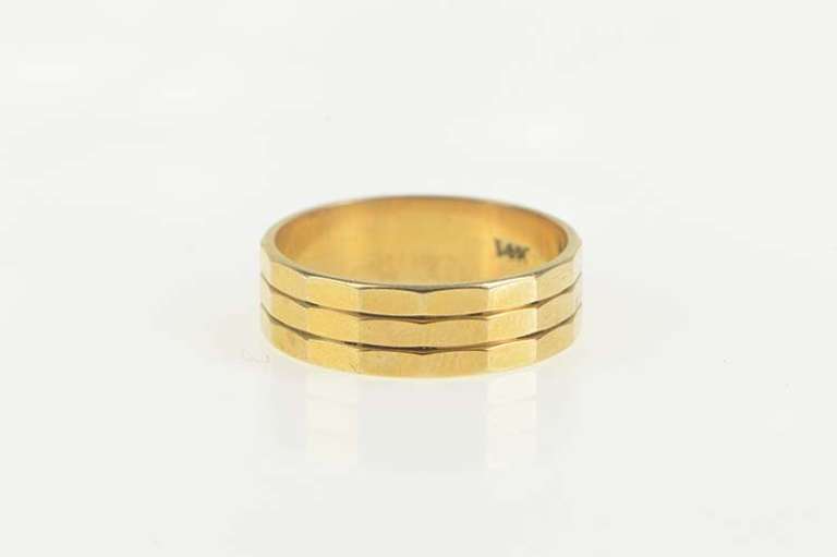 14K Yellow Gold Vintage NOS 1950's Squared Grooved Band Ring