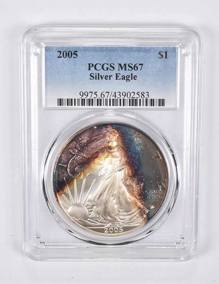 MS67 2005 American Silver Eagle Toning PCGS