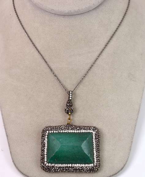 Elegant Large Approx. 86.33CTS Emerald Pendant Necklace in Sterling Silver