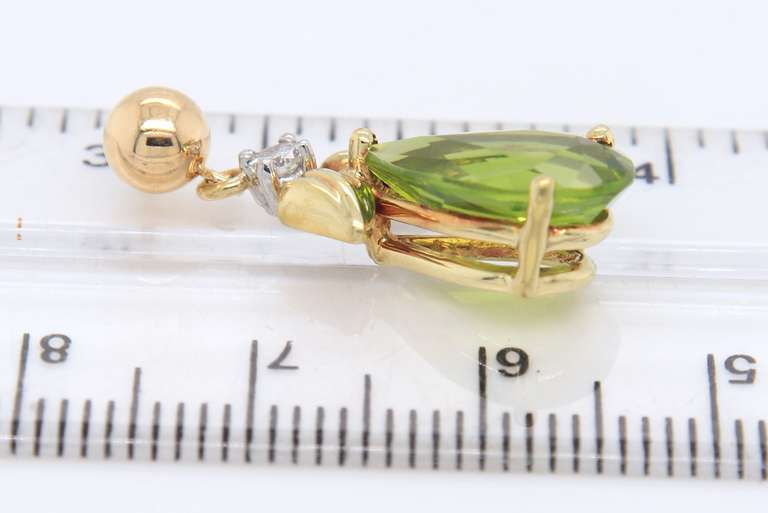 Incredible 18kt Pear Shaped Peridot and Diamond Dangle Earrings