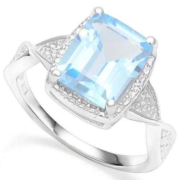3.86 CT BABY SWISS BLUE TOPAZ & DIAMOND 925 STERLING SILVER COCKTAIL RING