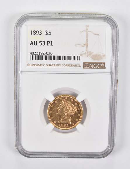 AU53 PL 1893 $5 Liberty Head Gold Half Eagle NGC
