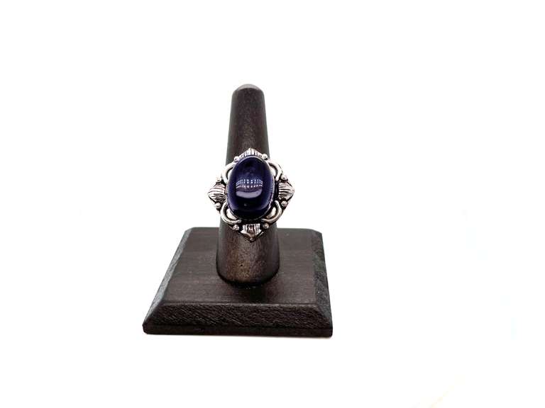 Oval Cut Purple Glass Ring in Tibetan Silver