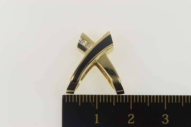 14K Yellow Gold Black Onyx Diamond X Criss Cross Slide Pendant