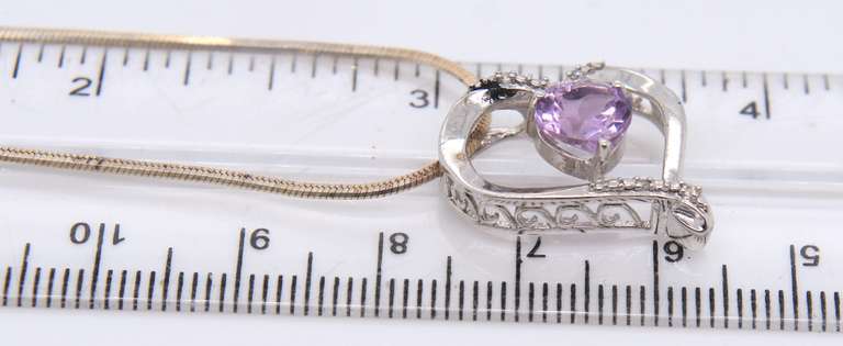 Vintage Italian Sterling Silver Amethyst Heart Shaped Pendant on Chain